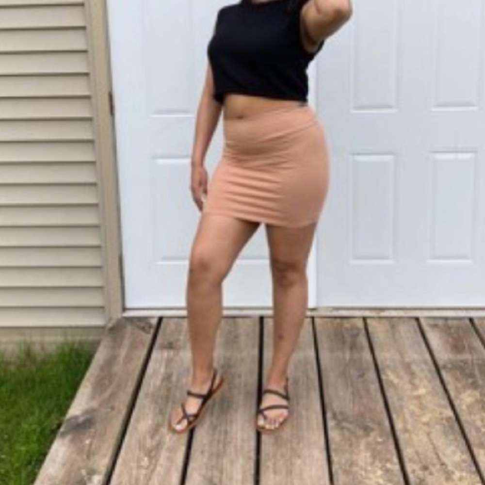 Wild Fable camel knit bodycon mini skirt, size XS
